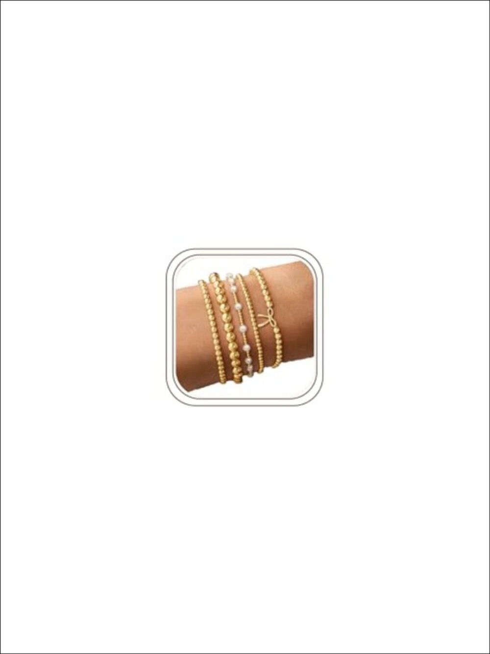 Gold Plated Beaded Stretch Bracelets Set Stackable Adjustable 7 Inch